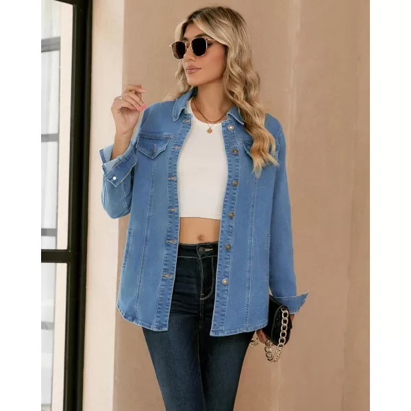 luvamia 2024 Jean Jackets for Women Fashion Denim Jacket Western Oversized Shacket Jacket Button Up with PocketsMedium Blue