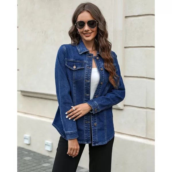 luvamia 2024 Jean Jackets for Women Fashion Denim Jacket Western Oversized Shacket Jacket Button Up with PocketsNightfall Blue