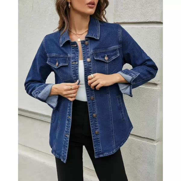 luvamia 2024 Jean Jackets for Women Fashion Denim Jacket Western Oversized Shacket Jacket Button Up with PocketsNightfall Blue