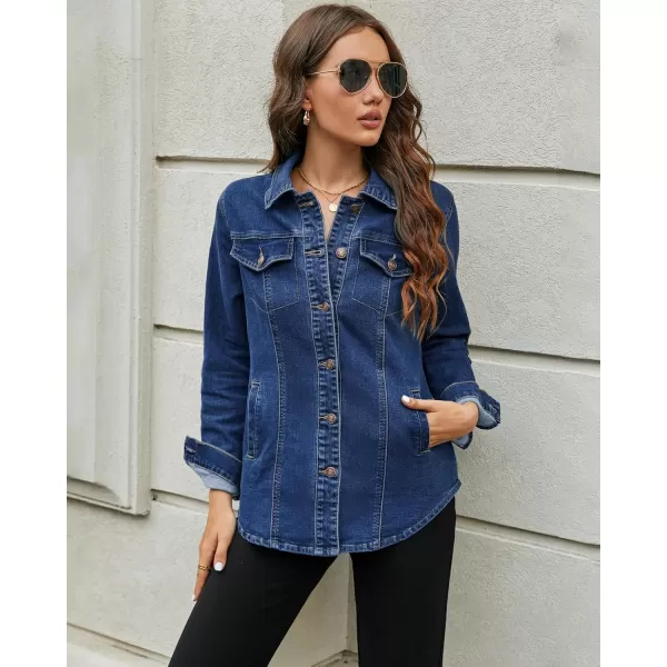 luvamia 2024 Jean Jackets for Women Fashion Denim Jacket Western Oversized Shacket Jacket Button Up with PocketsNightfall Blue