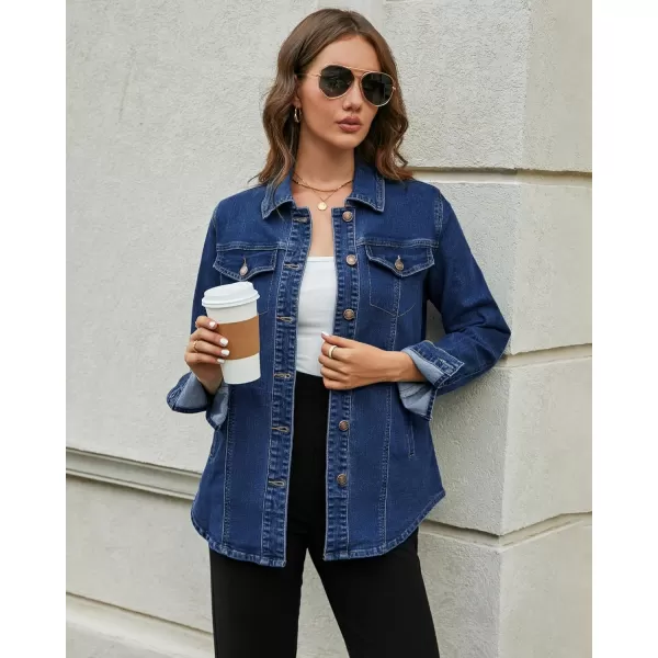 luvamia 2024 Jean Jackets for Women Fashion Denim Jacket Western Oversized Shacket Jacket Button Up with PocketsNightfall Blue