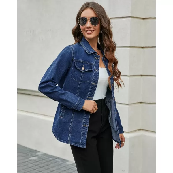 luvamia 2024 Jean Jackets for Women Fashion Denim Jacket Western Oversized Shacket Jacket Button Up with PocketsNightfall Blue