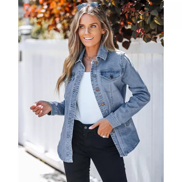 luvamia 2024 Jean Jackets for Women Fashion Denim Jacket Western Oversized Shacket Jacket Button Up with PocketsSeaport Blue