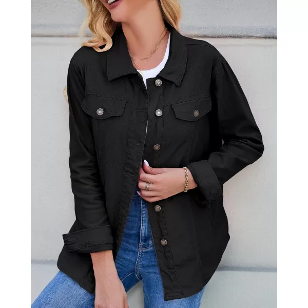 luvamia 2024 Jean Jackets for Women Fashion Denim Jacket Western Oversized Shacket Jacket Button Up with PocketsTrue Black