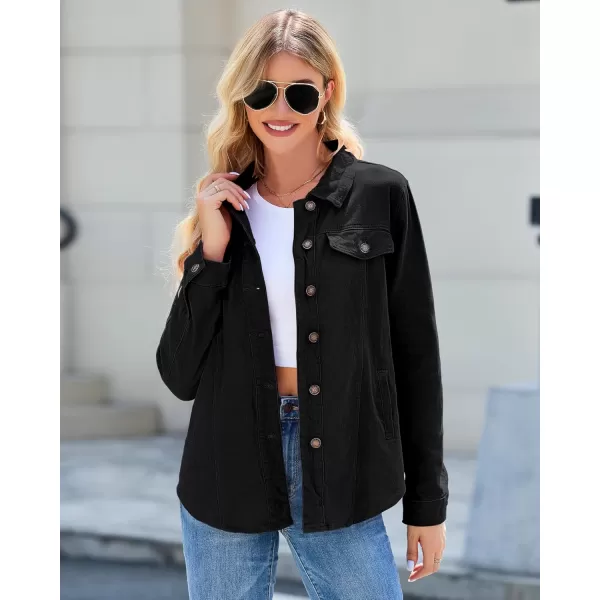 luvamia 2024 Jean Jackets for Women Fashion Denim Jacket Western Oversized Shacket Jacket Button Up with PocketsTrue Black