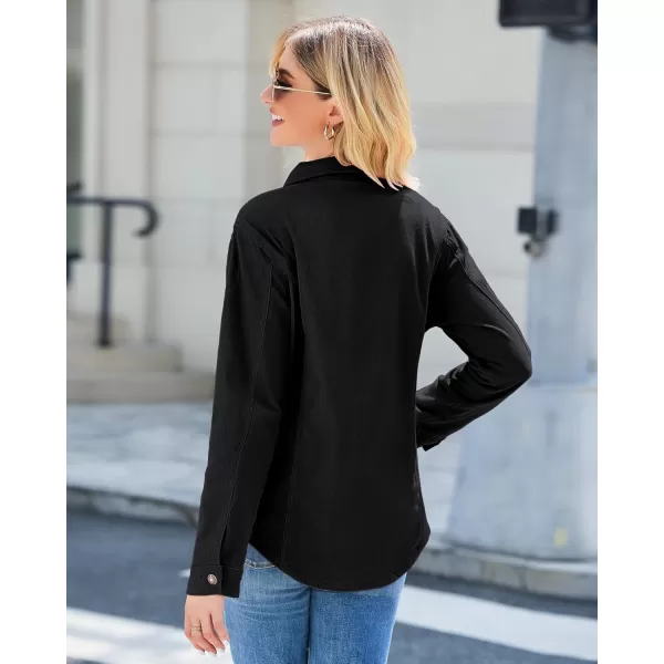 luvamia 2024 Jean Jackets for Women Fashion Denim Jacket Western Oversized Shacket Jacket Button Up with PocketsTrue Black