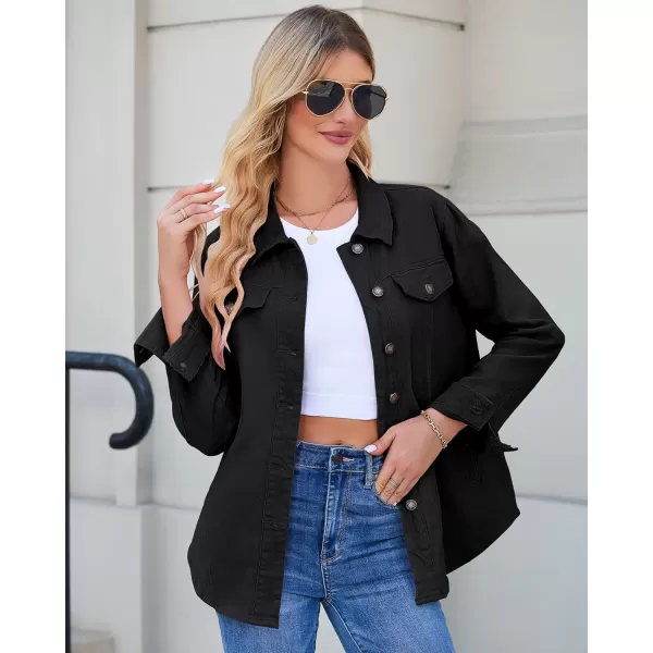 luvamia 2024 Jean Jackets for Women Fashion Denim Jacket Western Oversized Shacket Jacket Button Up with PocketsTrue Black