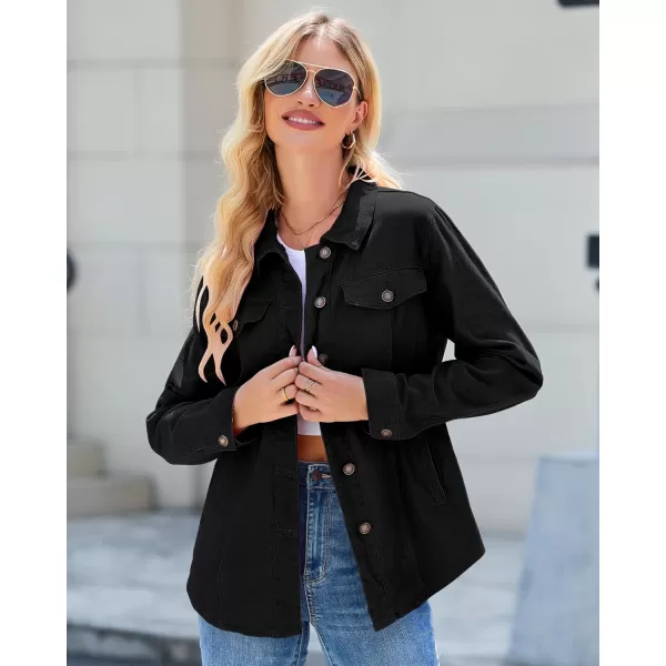 luvamia 2024 Jean Jackets for Women Fashion Denim Jacket Western Oversized Shacket Jacket Button Up with PocketsTrue Black