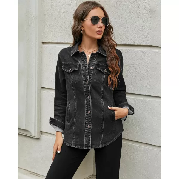 luvamia 2024 Jean Jackets for Women Fashion Denim Jacket Western Oversized Shacket Jacket Button Up with PocketsWashed Black