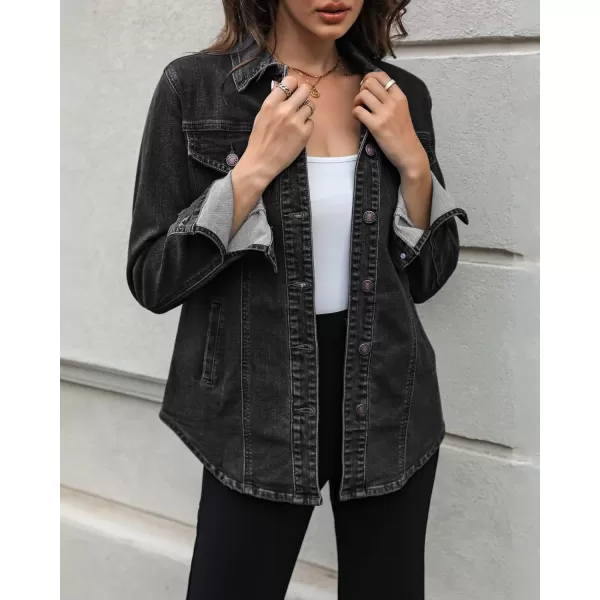 luvamia 2024 Jean Jackets for Women Fashion Denim Jacket Western Oversized Shacket Jacket Button Up with PocketsWashed Black