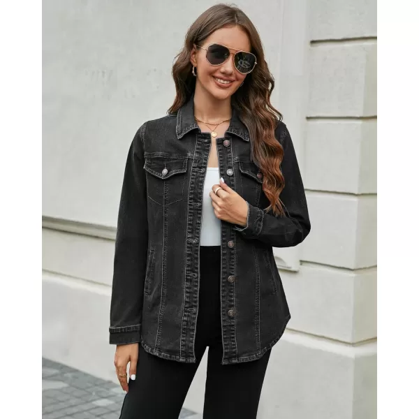 luvamia 2024 Jean Jackets for Women Fashion Denim Jacket Western Oversized Shacket Jacket Button Up with PocketsWashed Black