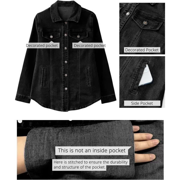 luvamia 2024 Jean Jackets for Women Fashion Denim Jacket Western Oversized Shacket Jacket Button Up with PocketsWashed Black