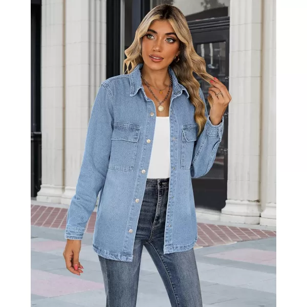 luvamia 2024 Jean Jackets for Women Fashion Oversized Button Down Denim Jacket Western Fall Shacket Jacket with PocketsAiry Blue