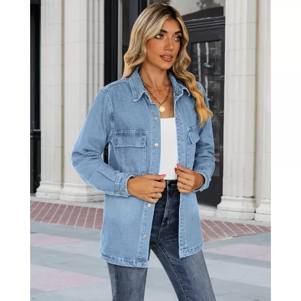 luvamia 2024 Jean Jackets for Women Fashion Oversized Button Down Denim Jacket Western Fall Shacket Jacket with PocketsAiry Blue