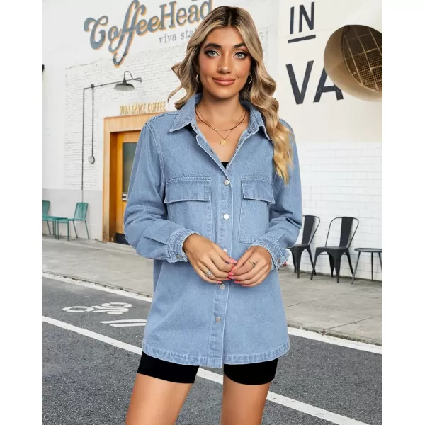 luvamia 2024 Jean Jackets for Women Fashion Oversized Button Down Denim Jacket Western Fall Shacket Jacket with PocketsAiry Blue