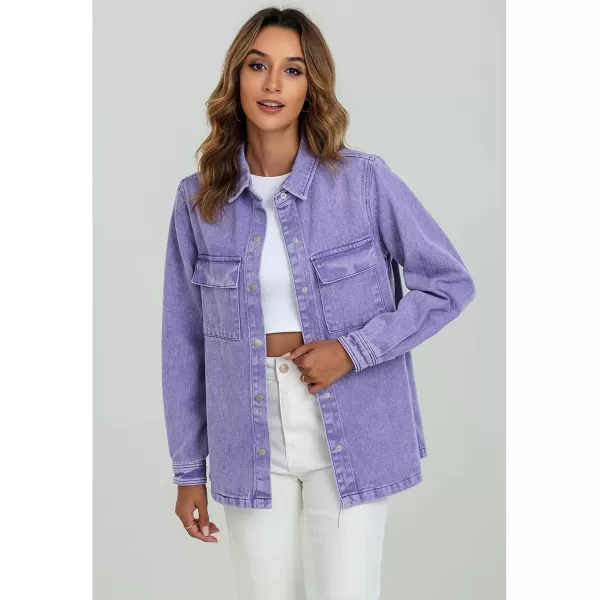 luvamia 2024 Jean Jackets for Women Fashion Oversized Button Down Denim Jacket Western Fall Shacket Jacket with PocketsAster Purple