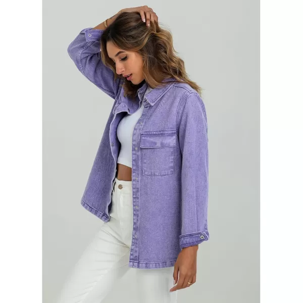 luvamia 2024 Jean Jackets for Women Fashion Oversized Button Down Denim Jacket Western Fall Shacket Jacket with PocketsAster Purple