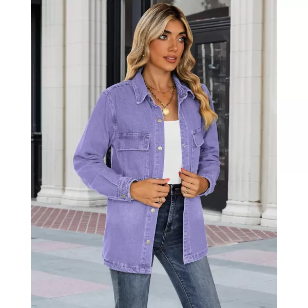 luvamia 2024 Jean Jackets for Women Fashion Oversized Button Down Denim Jacket Western Fall Shacket Jacket with PocketsAster Purple