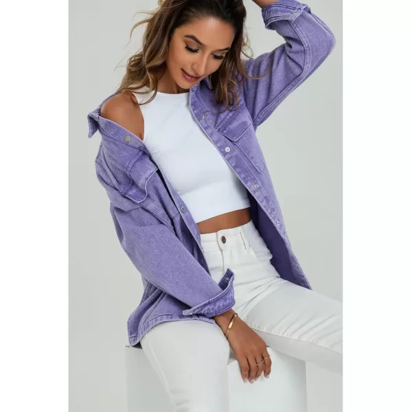 luvamia 2024 Jean Jackets for Women Fashion Oversized Button Down Denim Jacket Western Fall Shacket Jacket with PocketsAster Purple