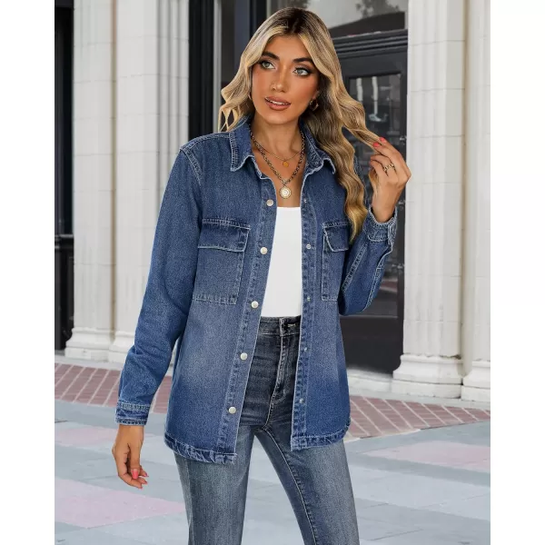 luvamia 2024 Jean Jackets for Women Fashion Oversized Button Down Denim Jacket Western Fall Shacket Jacket with PocketsClassic Blue