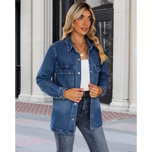 luvamia 2024 Jean Jackets for Women Fashion Oversized Button Down Denim Jacket Western Fall Shacket Jacket with PocketsClassic Blue