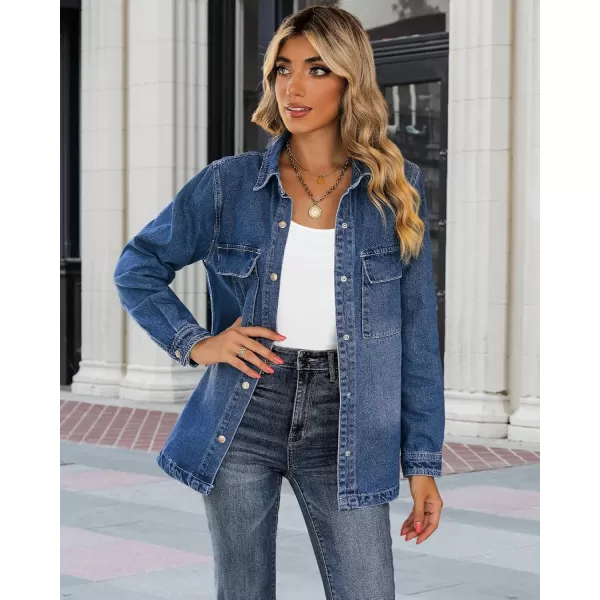 luvamia 2024 Jean Jackets for Women Fashion Oversized Button Down Denim Jacket Western Fall Shacket Jacket with PocketsClassic Blue