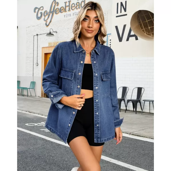 luvamia 2024 Jean Jackets for Women Fashion Oversized Button Down Denim Jacket Western Fall Shacket Jacket with PocketsClassic Blue