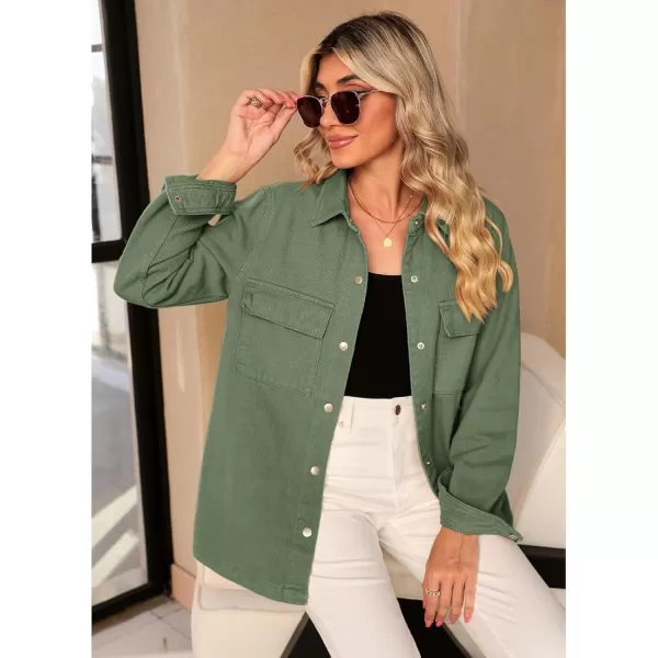 luvamia 2024 Jean Jackets for Women Fashion Oversized Button Down Denim Jacket Western Fall Shacket Jacket with PocketsElm Green