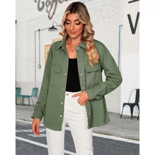 luvamia 2024 Jean Jackets for Women Fashion Oversized Button Down Denim Jacket Western Fall Shacket Jacket with PocketsElm Green