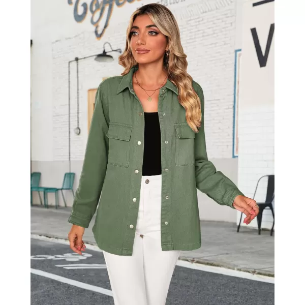 luvamia 2024 Jean Jackets for Women Fashion Oversized Button Down Denim Jacket Western Fall Shacket Jacket with PocketsElm Green