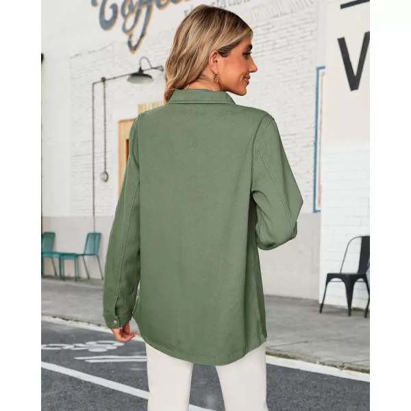 luvamia 2024 Jean Jackets for Women Fashion Oversized Button Down Denim Jacket Western Fall Shacket Jacket with PocketsElm Green