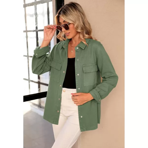 luvamia 2024 Jean Jackets for Women Fashion Oversized Button Down Denim Jacket Western Fall Shacket Jacket with PocketsElm Green