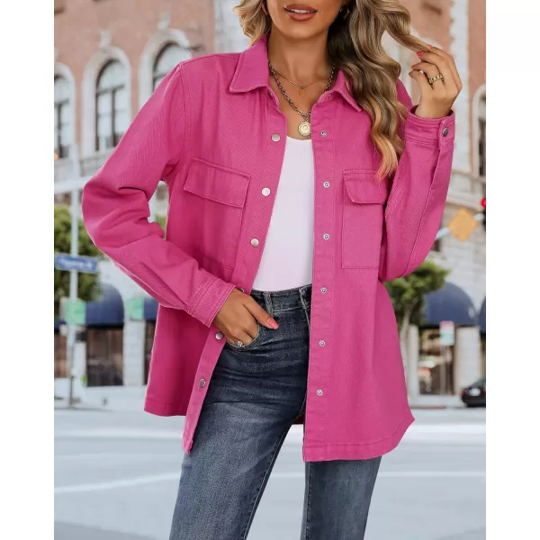 luvamia 2024 Jean Jackets for Women Fashion Oversized Button Down Denim Jacket Western Fall Shacket Jacket with PocketsHot Pink