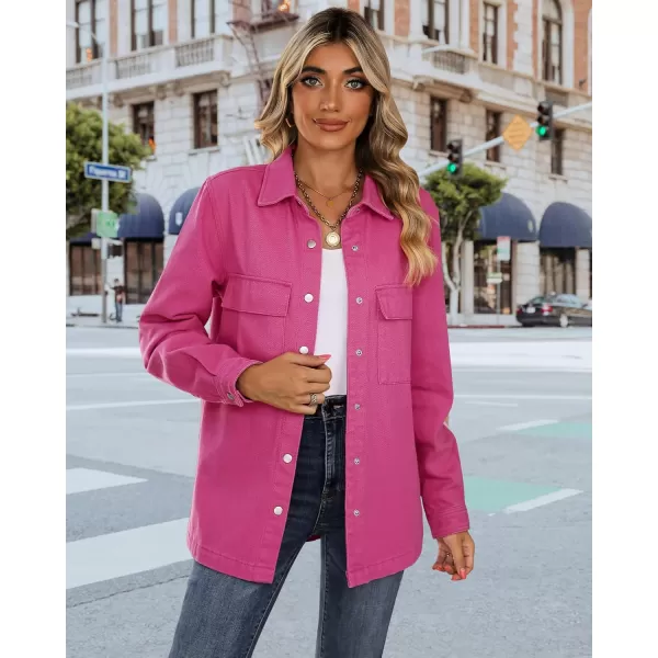 luvamia 2024 Jean Jackets for Women Fashion Oversized Button Down Denim Jacket Western Fall Shacket Jacket with PocketsHot Pink