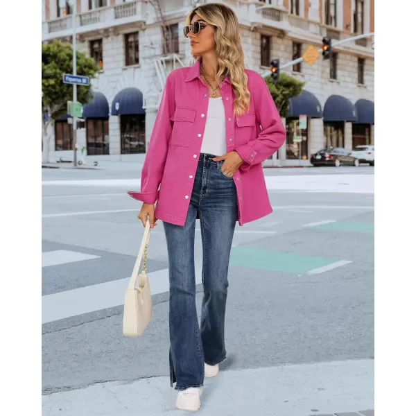 luvamia 2024 Jean Jackets for Women Fashion Oversized Button Down Denim Jacket Western Fall Shacket Jacket with PocketsHot Pink