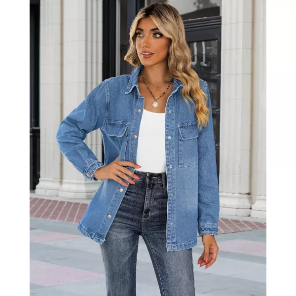 luvamia 2024 Jean Jackets for Women Fashion Oversized Button Down Denim Jacket Western Fall Shacket Jacket with PocketsMedium Blue