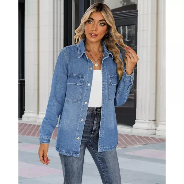 luvamia 2024 Jean Jackets for Women Fashion Oversized Button Down Denim Jacket Western Fall Shacket Jacket with PocketsMedium Blue