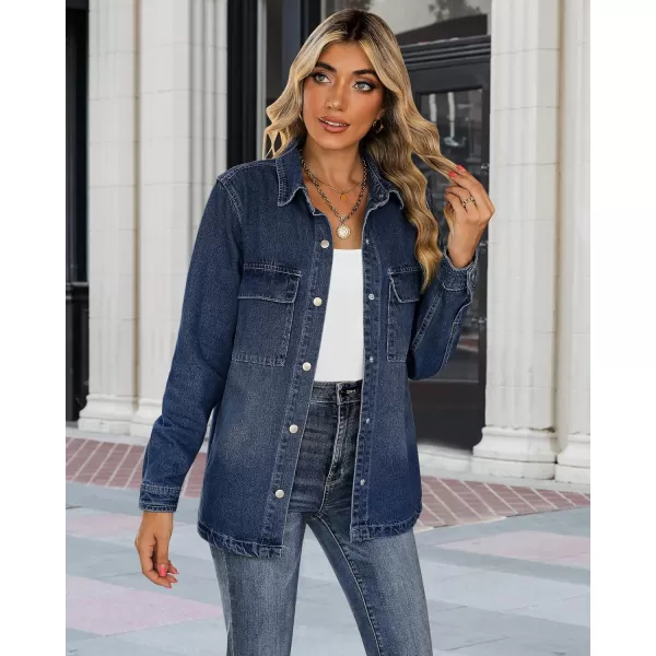 luvamia 2024 Jean Jackets for Women Fashion Oversized Button Down Denim Jacket Western Fall Shacket Jacket with PocketsNightfall Blue