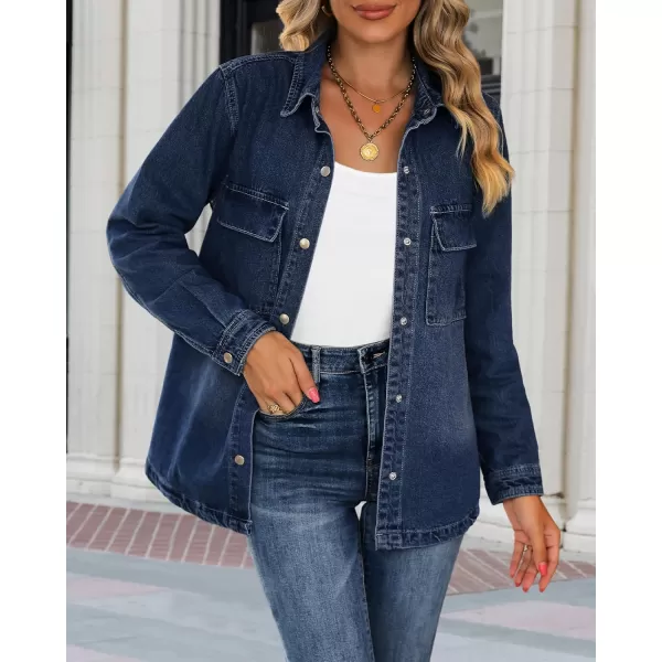 luvamia 2024 Jean Jackets for Women Fashion Oversized Button Down Denim Jacket Western Fall Shacket Jacket with PocketsNightfall Blue