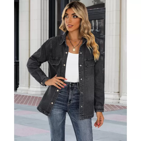 luvamia 2024 Jean Jackets for Women Fashion Oversized Button Down Denim Jacket Western Fall Shacket Jacket with PocketsWashed Black