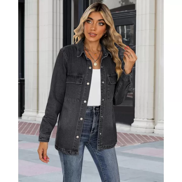 luvamia 2024 Jean Jackets for Women Fashion Oversized Button Down Denim Jacket Western Fall Shacket Jacket with PocketsWashed Black