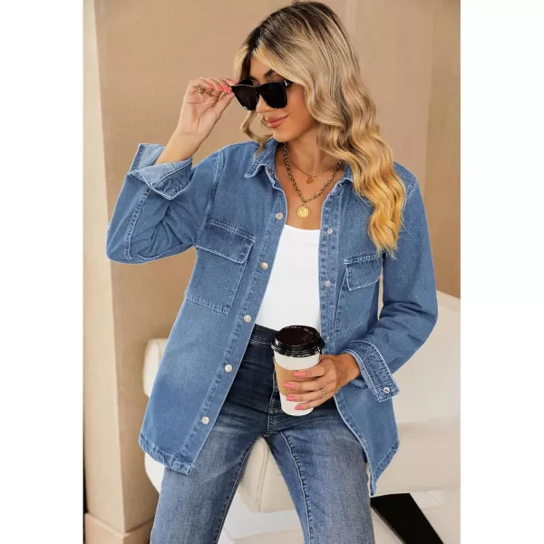 luvamia 2024 Jean Jackets for Women Fashion Oversized Button Down Denim Jacket Western Fall Shacket Jacket with PocketsWategos Blue