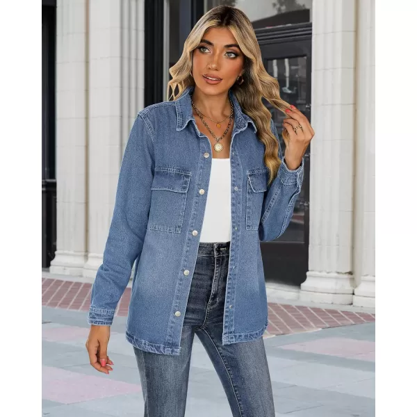 luvamia 2024 Jean Jackets for Women Fashion Oversized Button Down Denim Jacket Western Fall Shacket Jacket with PocketsWategos Blue