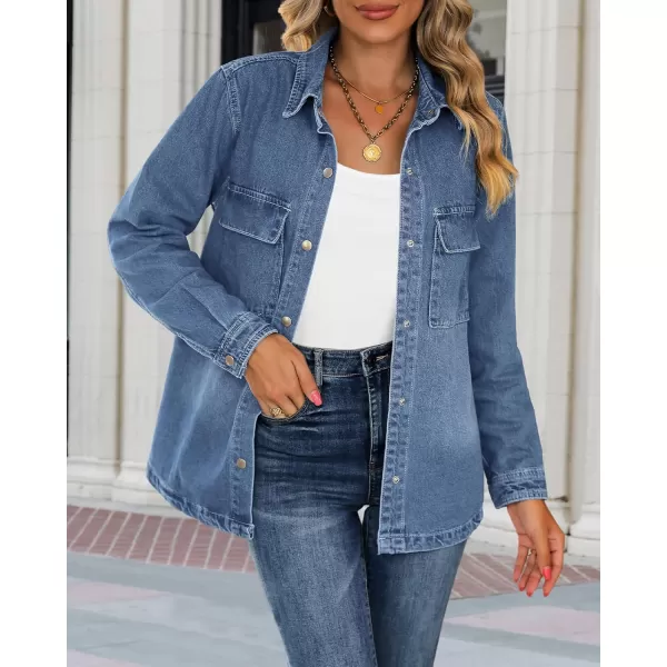 luvamia 2024 Jean Jackets for Women Fashion Oversized Button Down Denim Jacket Western Fall Shacket Jacket with PocketsWategos Blue