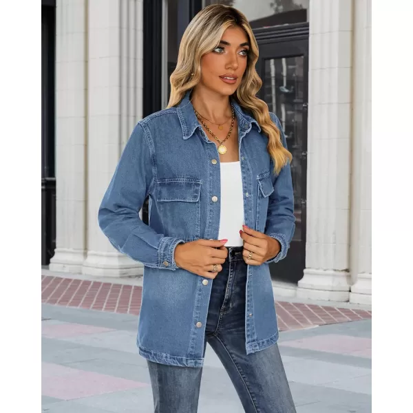 luvamia 2024 Jean Jackets for Women Fashion Oversized Button Down Denim Jacket Western Fall Shacket Jacket with PocketsWategos Blue