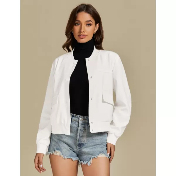 luvamia Bomber Jackets for Women Fall Casual Button Down Long Sleeves Trendy Varsity Jacket Outerwear Coat with PocketsCream White