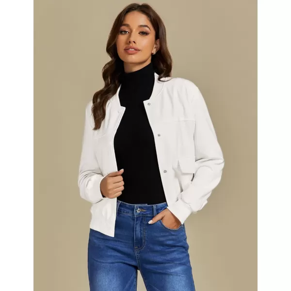 luvamia Bomber Jackets for Women Fall Casual Button Down Long Sleeves Trendy Varsity Jacket Outerwear Coat with PocketsCream White