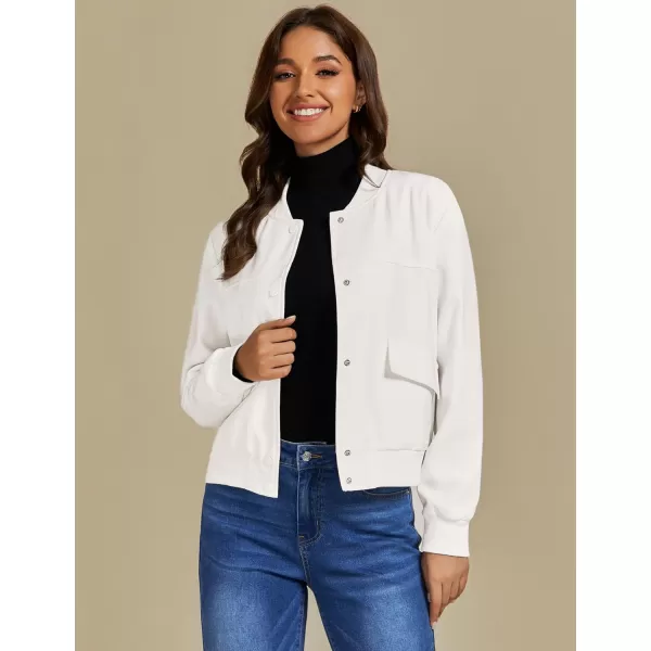 luvamia Bomber Jackets for Women Fall Casual Button Down Long Sleeves Trendy Varsity Jacket Outerwear Coat with PocketsCream White