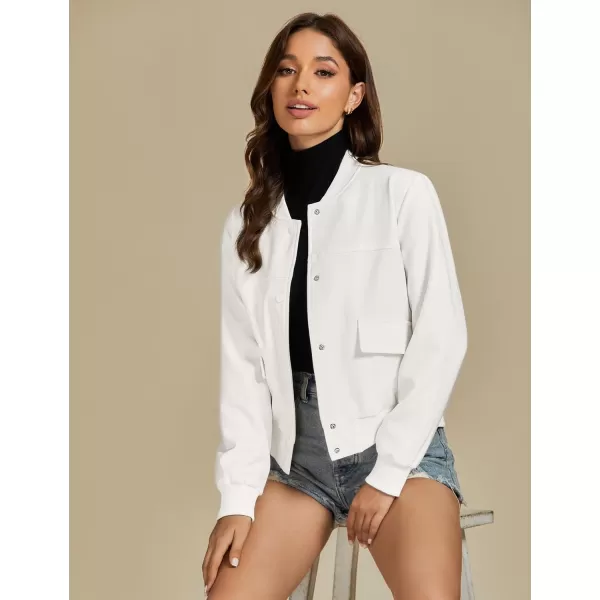 luvamia Bomber Jackets for Women Fall Casual Button Down Long Sleeves Trendy Varsity Jacket Outerwear Coat with PocketsCream White