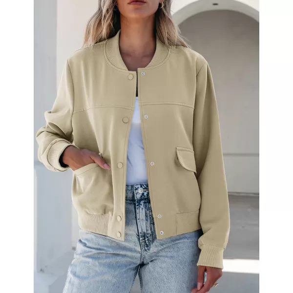 luvamia Bomber Jackets for Women Fall Casual Button Down Long Sleeves Trendy Varsity Jacket Outerwear Coat with PocketsPale Olive Green